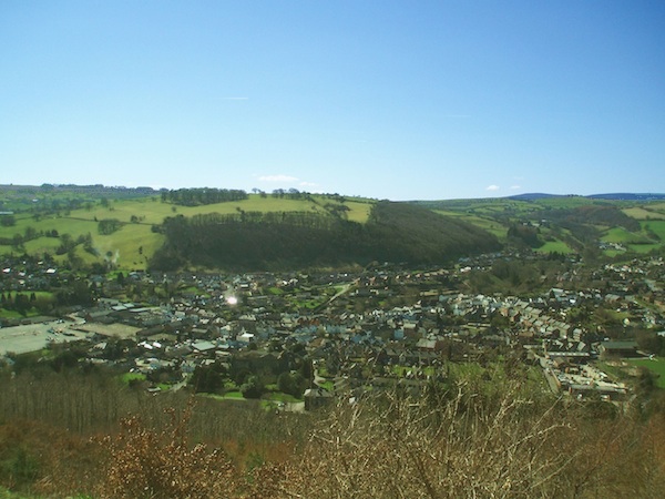 view over Knighton as it nestles in the Teme Valley