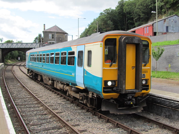 The single carriage class 153 train to Shrewsbury at Knighton Station in 2013; a train spotters paradise.